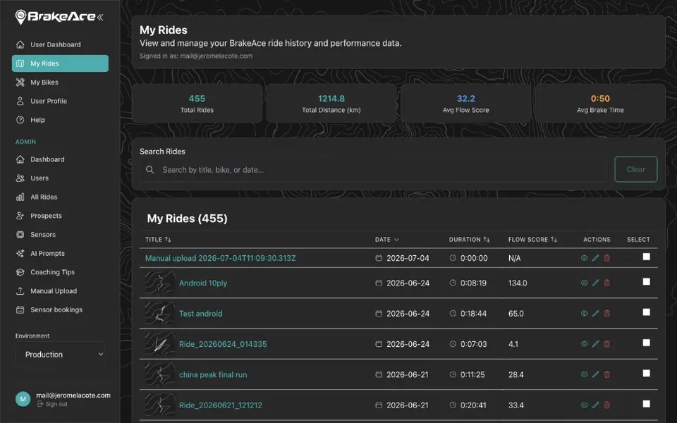 BrakeAce ride history