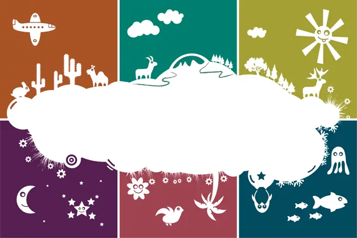 Illustrated card artwork with animal and nature silhouettes