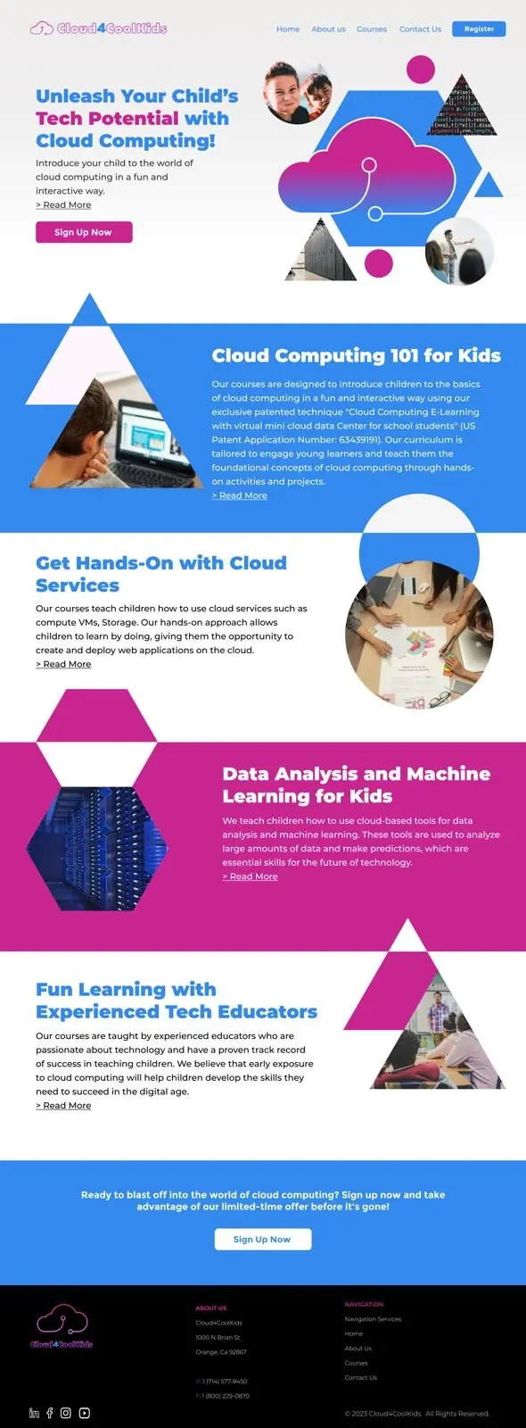 Cloud4CoolKids landing page