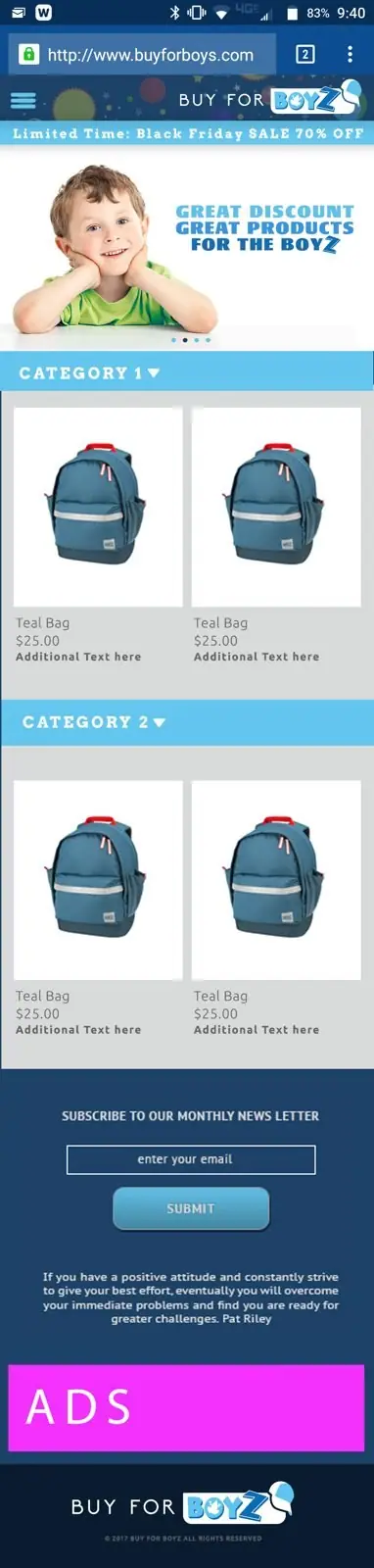 BuyforBoys mobile home page