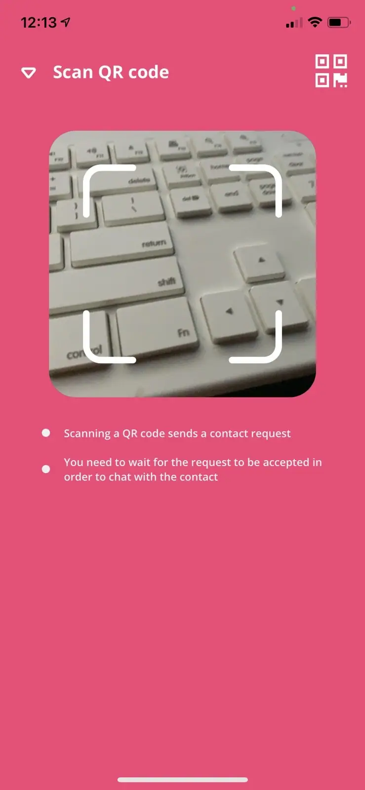 Berty QR code scan screen