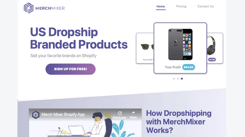 MerchMixer home page: US Dropship Branded Products