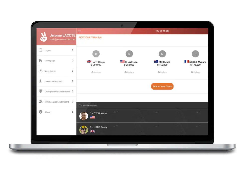 MTB Fantasy League web app, image 2 of 3