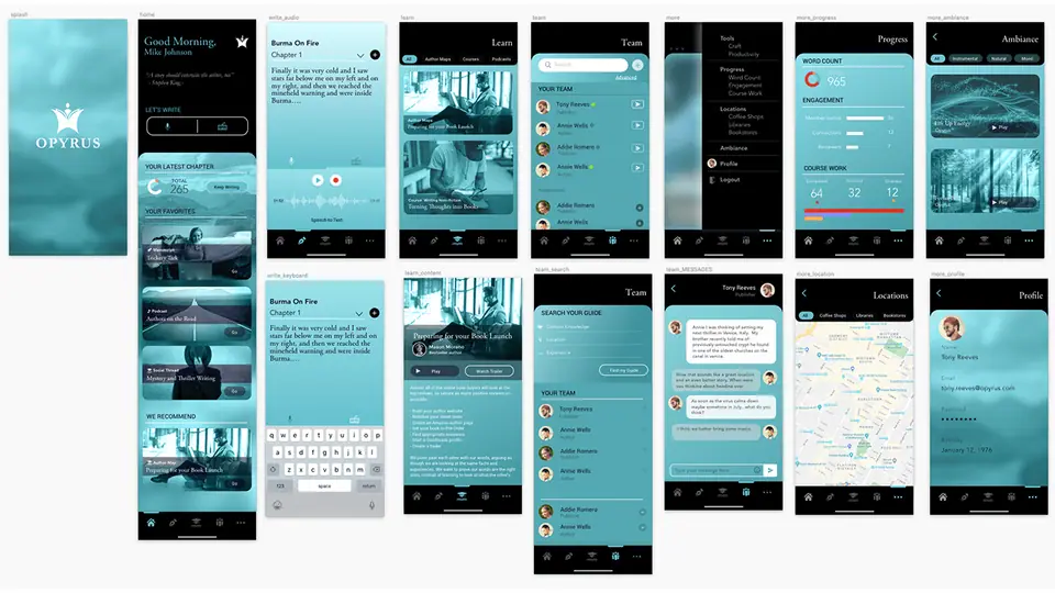 Opyrus writing app screens, image 6 of 6