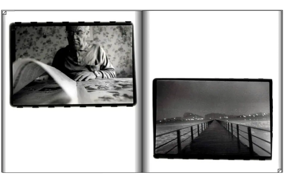 Black and white prints: a pier and a portrait