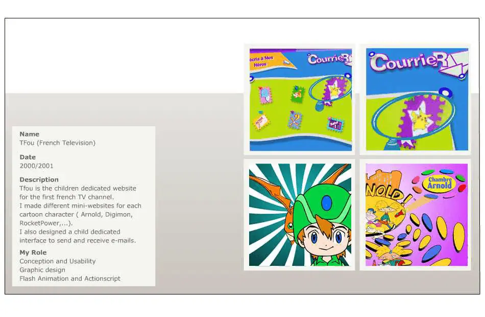 TFou character mini-website screens